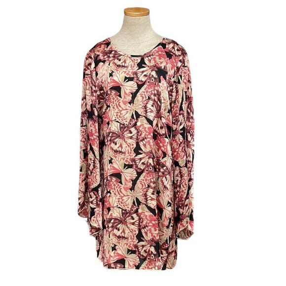 One World Midi Dress Long Sleeve Bell Sleeves Dragonfly Print Red Size Large L - Picture 1 of 15